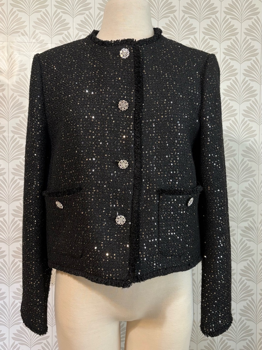 Ann Taylor Black Sparkle Tweed Boxy Blazer